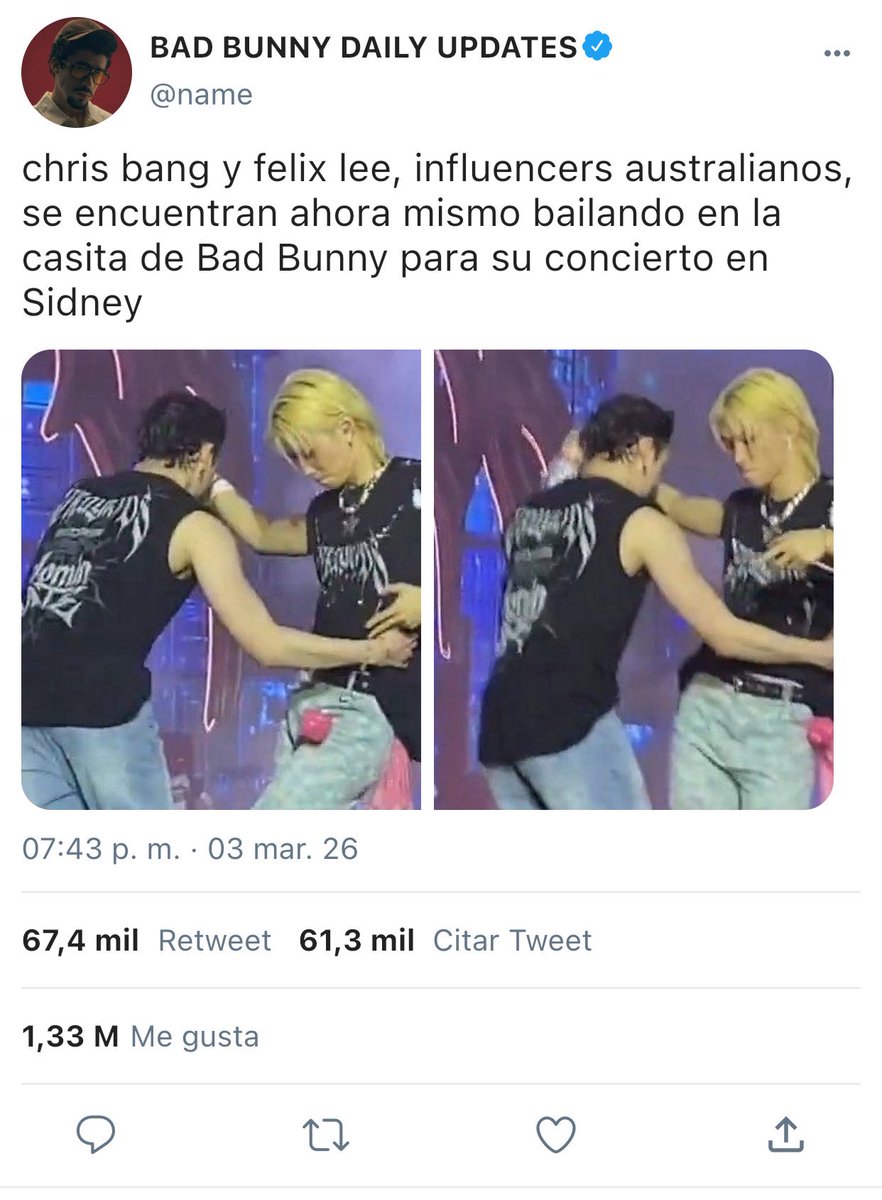 gnabluvs's tweet photo. VOY A LLeVARTE PA PR | chanlix few tweets au!

donde ambos influencers son invitados a estar en la casita de bad bunny para su concierto en Australia.

o donde chris ya le trae ganas a felix desde antes y ve la casita como una oportunidad para hacer un movimiento finalmente.

la música, el calor del momento y la atracción mutua jugarán un papel muy importante antes de que termine la noche.