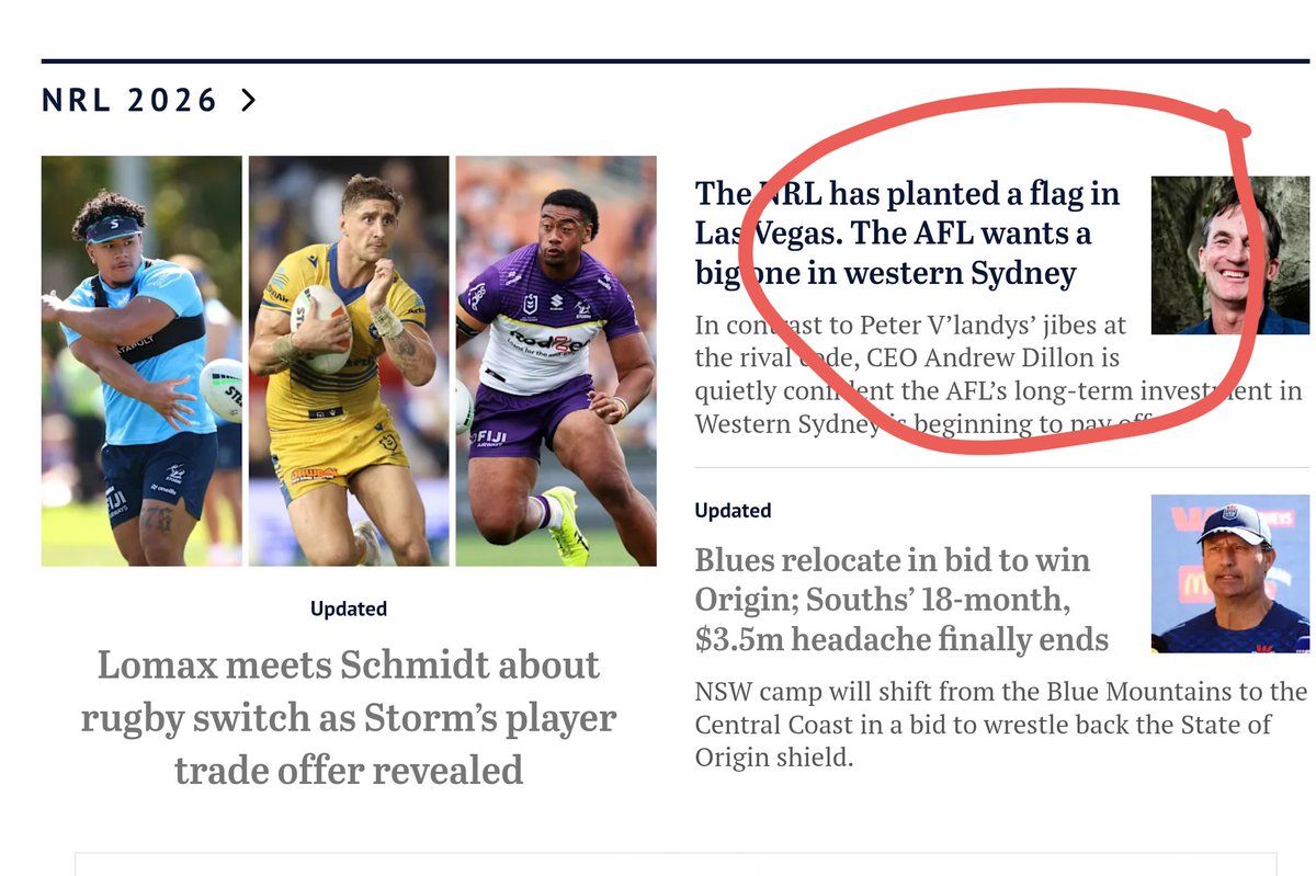 TonyYooAUS's tweet photo. @smh @SMHsport Please remove this AFL story from the NRL section! Are you bloody kidding? (cc @NRL @NRLonNine @FOXNRL) https://t.co/PKE0hehvBG