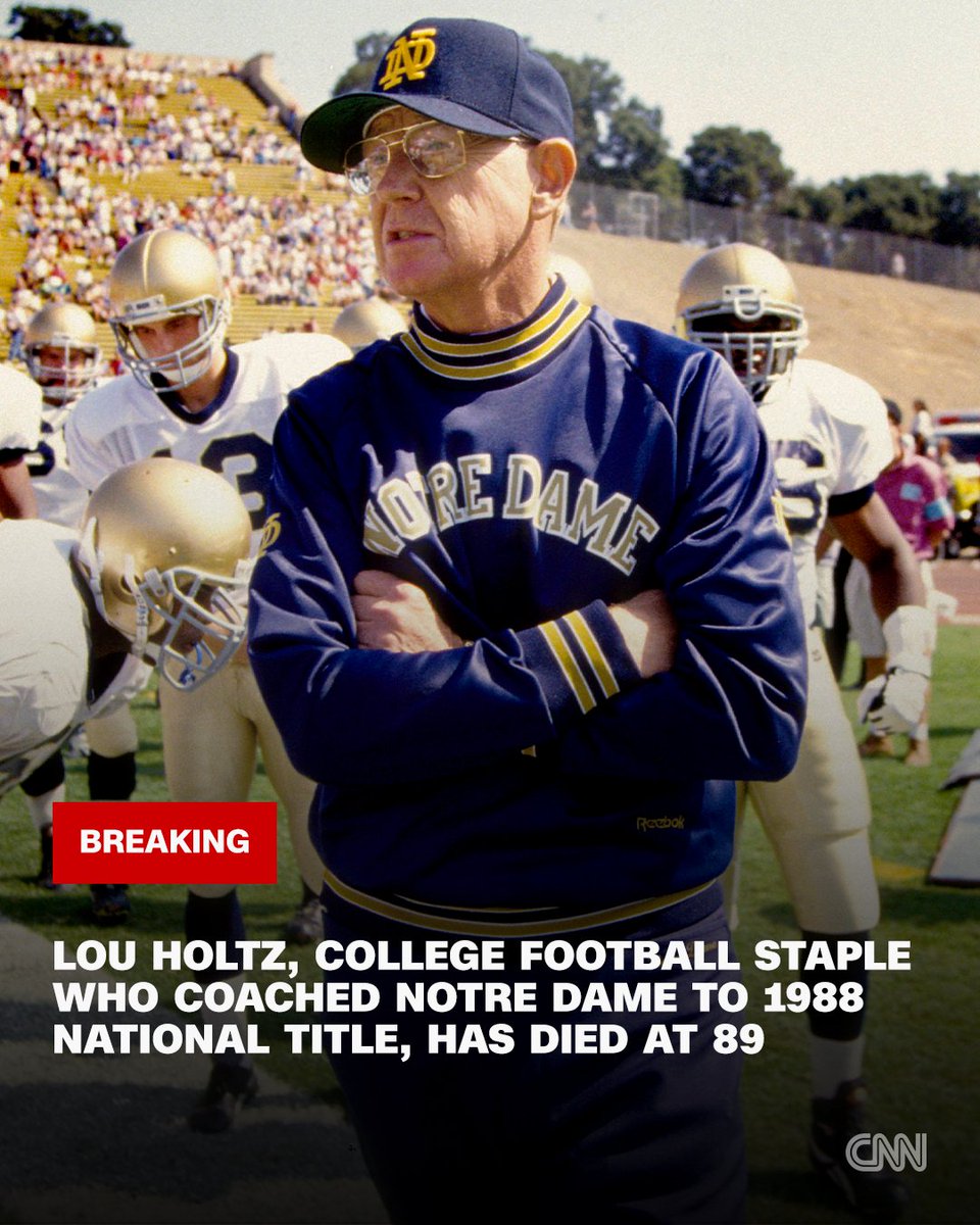 Lou Holtz, the College Football Hall of Fame coach who led Notre Dame to the 1988 national championship and won 249 games over 33 seasons at six schools, has died. He was 89. cnn.it/408eSB5