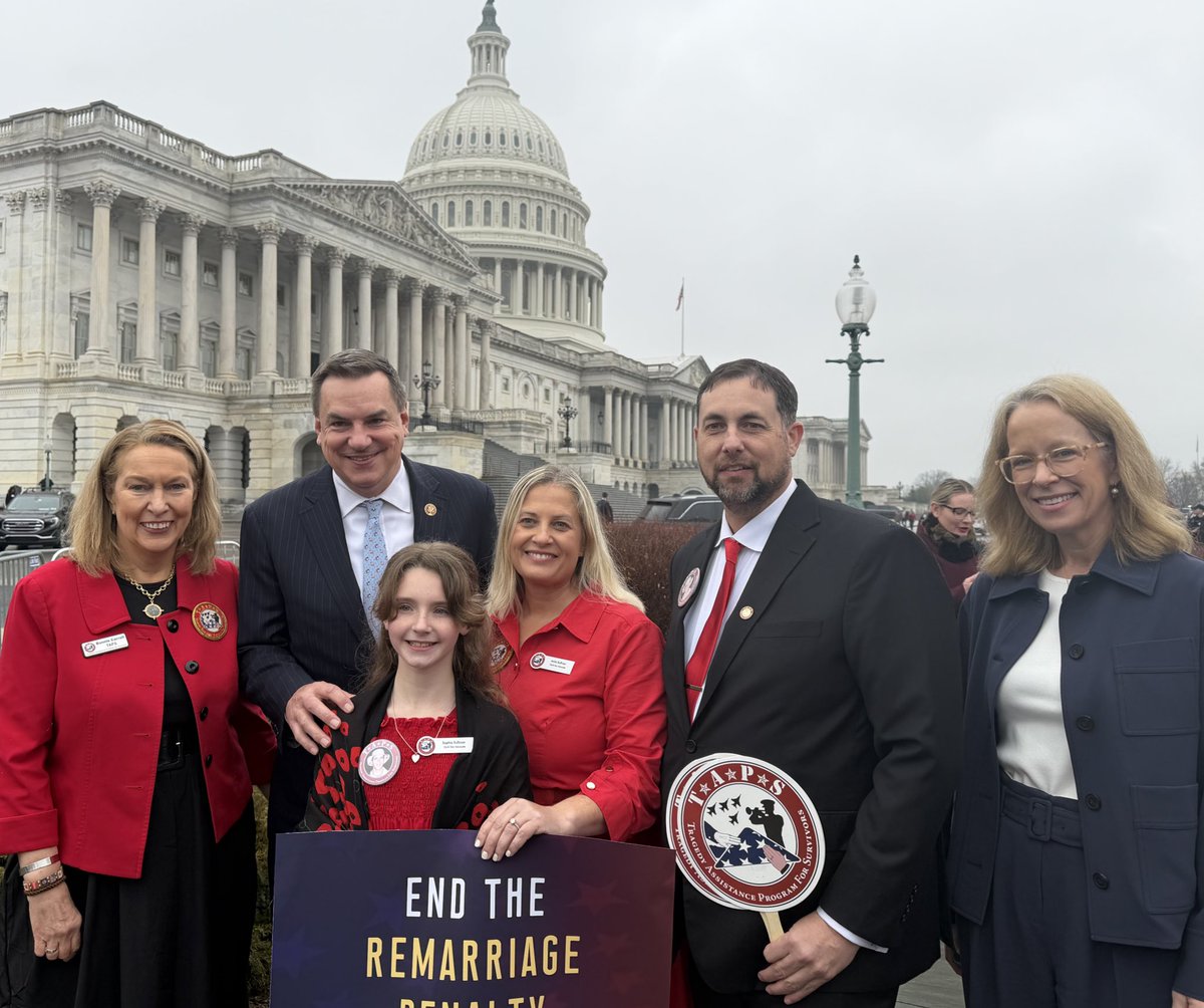 RepRichHudson's tweet photo. Surviving military spouses should never have to choose between love and keeping the benefits their families earned through sacrifice.

Proud to join @TAPSorg and bipartisan colleagues today to push the Love Lives On Act forward and support thousands of surviving spouses across the country.