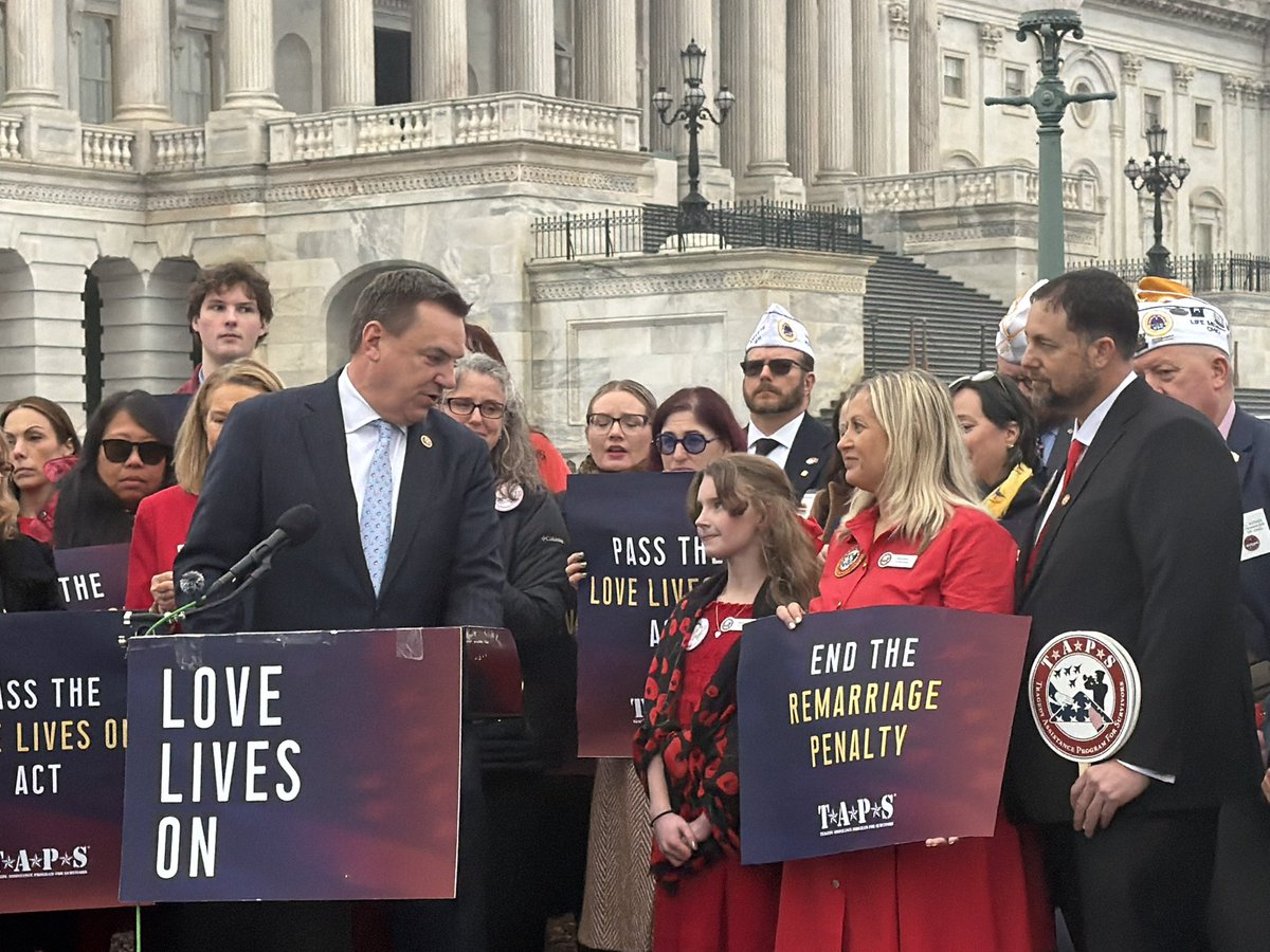 RepRichHudson's tweet photo. Surviving military spouses should never have to choose between love and keeping the benefits their families earned through sacrifice.

Proud to join @TAPSorg and bipartisan colleagues today to push the Love Lives On Act forward and support thousands of surviving spouses across the country.