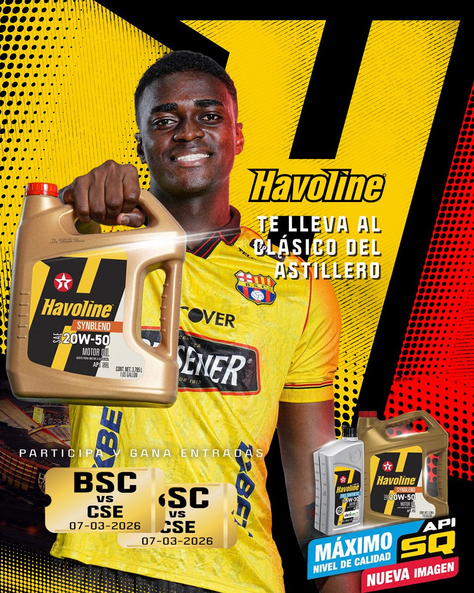 🏟️ ¡AL CLÁSICO CON HAVOLINE! 🙌

Cumple los siguientes pasos:
📲 Síguenos en nuestro Facebook (Havoline Ecuador)
✍️ Comenta la publicación que estará en Facebook y etiqueta a la persona que te acompañará.
Y eso es todo ✅

¡Ya estás participando por entradas para estar en el