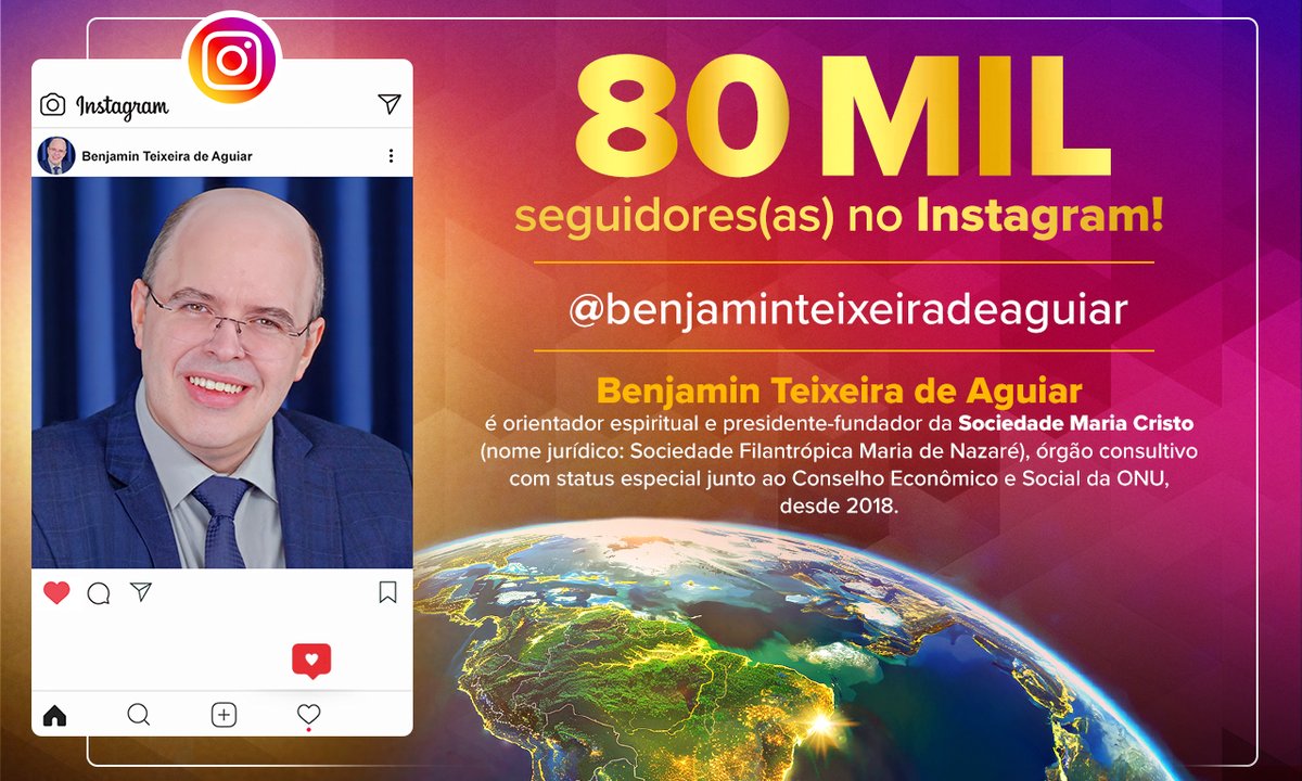 BenjaminTAguiar's tweet photo. 80 mil seguidores(as) no Instagram!

Siga o orientador espiritual Benjamin Teixeira de Aguiar • https://t.co/0zC0QqBqXi

#80mil #espiritualidade #Instagram #BenjaminTeixeiradeAguiar #SociedadeMariaCristo https://t.co/eKt92rMQFW