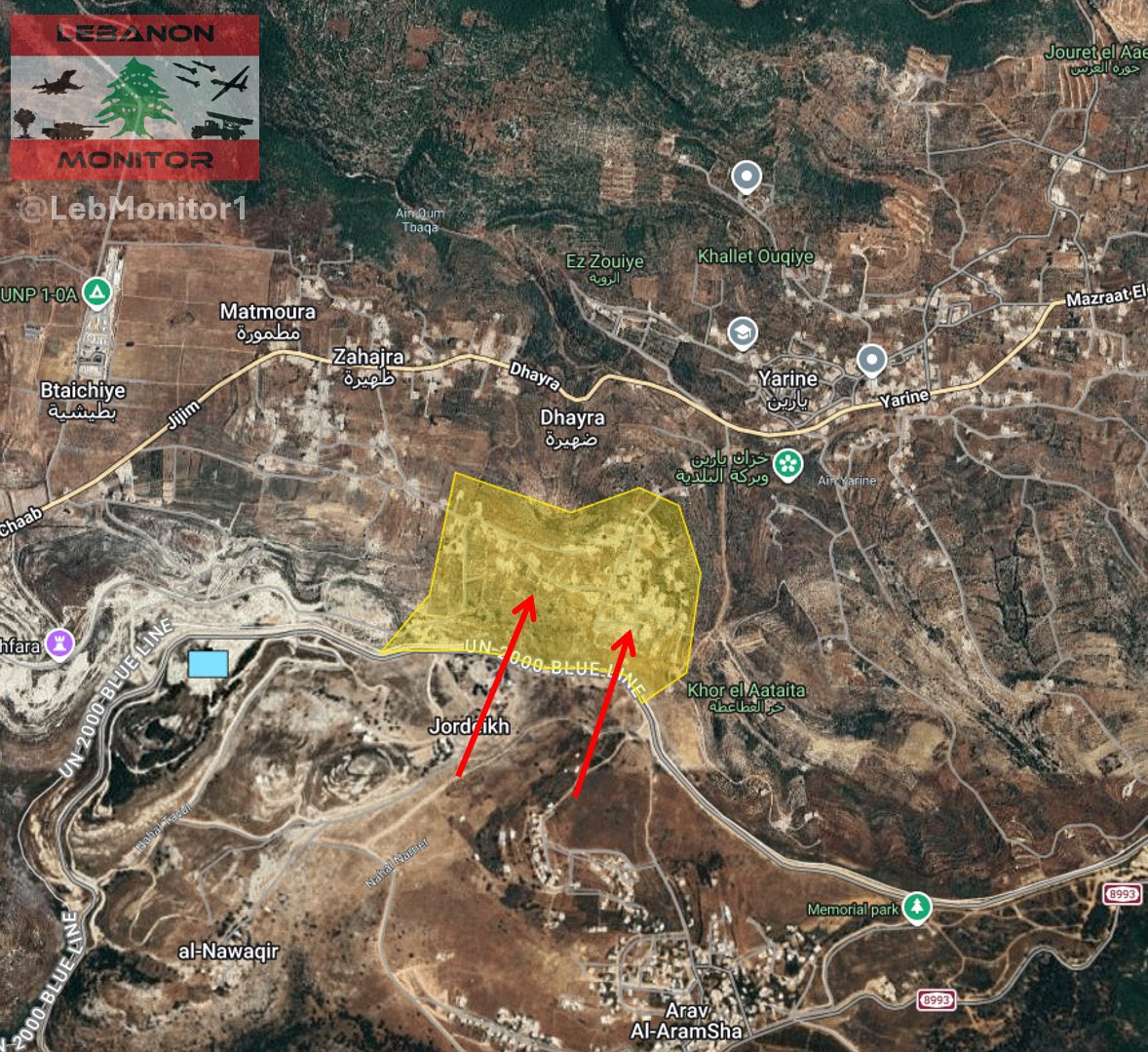 KarimBecc's tweet photo. Les combattants du Hezbollah, y compris l’unité Radwan,  sont engagés actuellement dans des affrontements à Dhayra, au Sud Liban.

Le dernier communiqué du Hezbollah parle d’une embuscade contre une force israélienne et d’un combat héroïque sur place; avec plus de détails à venir ultérieurement. 

Voici une carte montrant les lieux de combats, et ce sont des villages frontaliers.