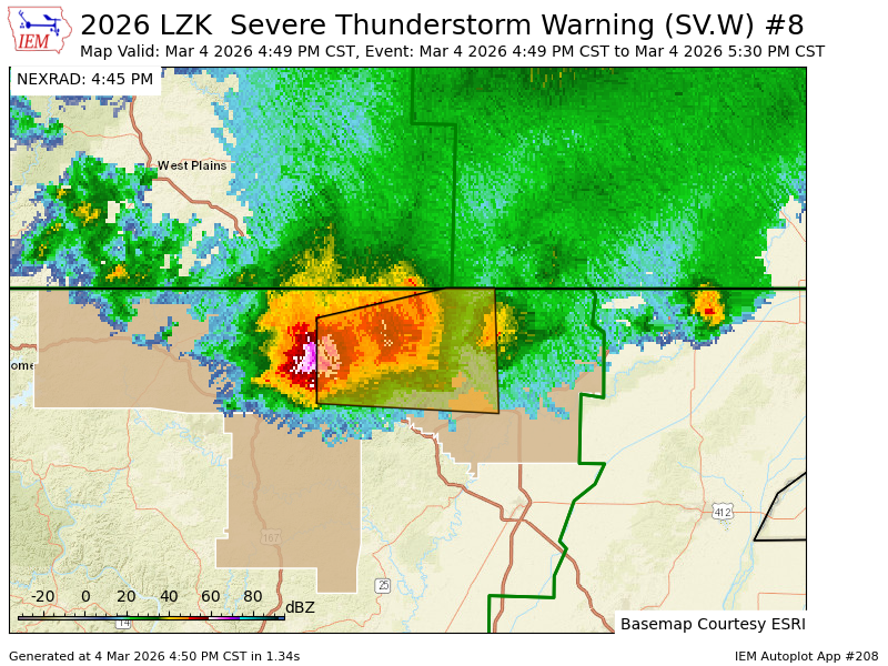 LZK issues Severe Thunderstorm Warning [wind: 60 MPH (RADAR INDICATED), hail: 1.25 IN (RADAR INDICATED)] for Fulton, Randolph, Sharp [AR] till 5:30 PM CST mesonet.agron.iastate.edu/vtec/f/2026-O-…