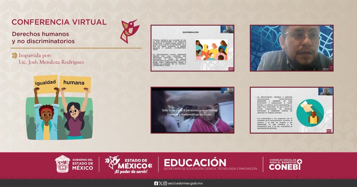 En el marco del #DíaInternacionalDeLaCeroDiscriminación  🤝 se llevó a cabo la conferencia “Derechos humanos y no discriminación”, en la que el especialista Josh Mendoza, de la #CODHEM, enfatizó la importancia de aprender y practicar, sin prejuicios. 
👉🏻 youtube.com/live/FukhIpHCM…