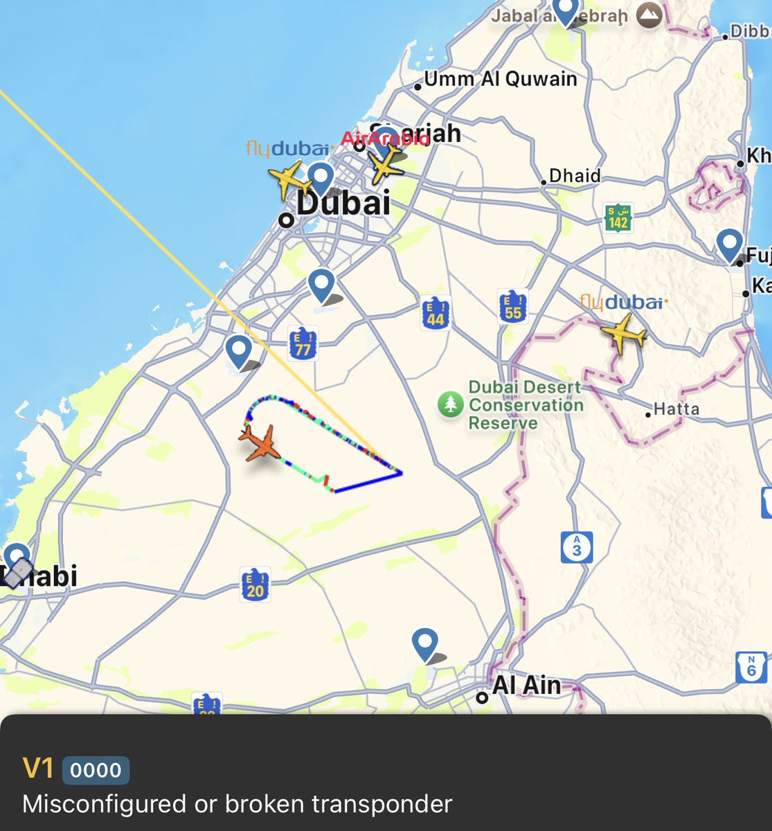 daniellemayxox's tweet photo. what does this mean. misconfigured or broken transponder. it’s the most tracked flight??!?
#flightradar24 https://t.co/Xv03Lv3kWu