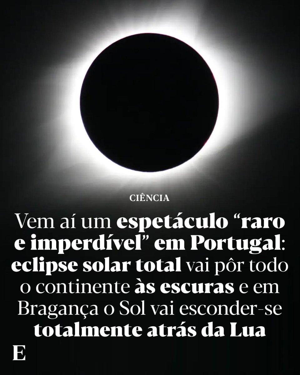 ☀ O eclipse solar total vai abranger todo o território continental e em Bragança o Sol vai esconder-se totalmente atrás da Lua. É já no verão. Saiba em que dia e mês: expresso.pt/sociedade/cien…

📷 NASA/Gopalswamy