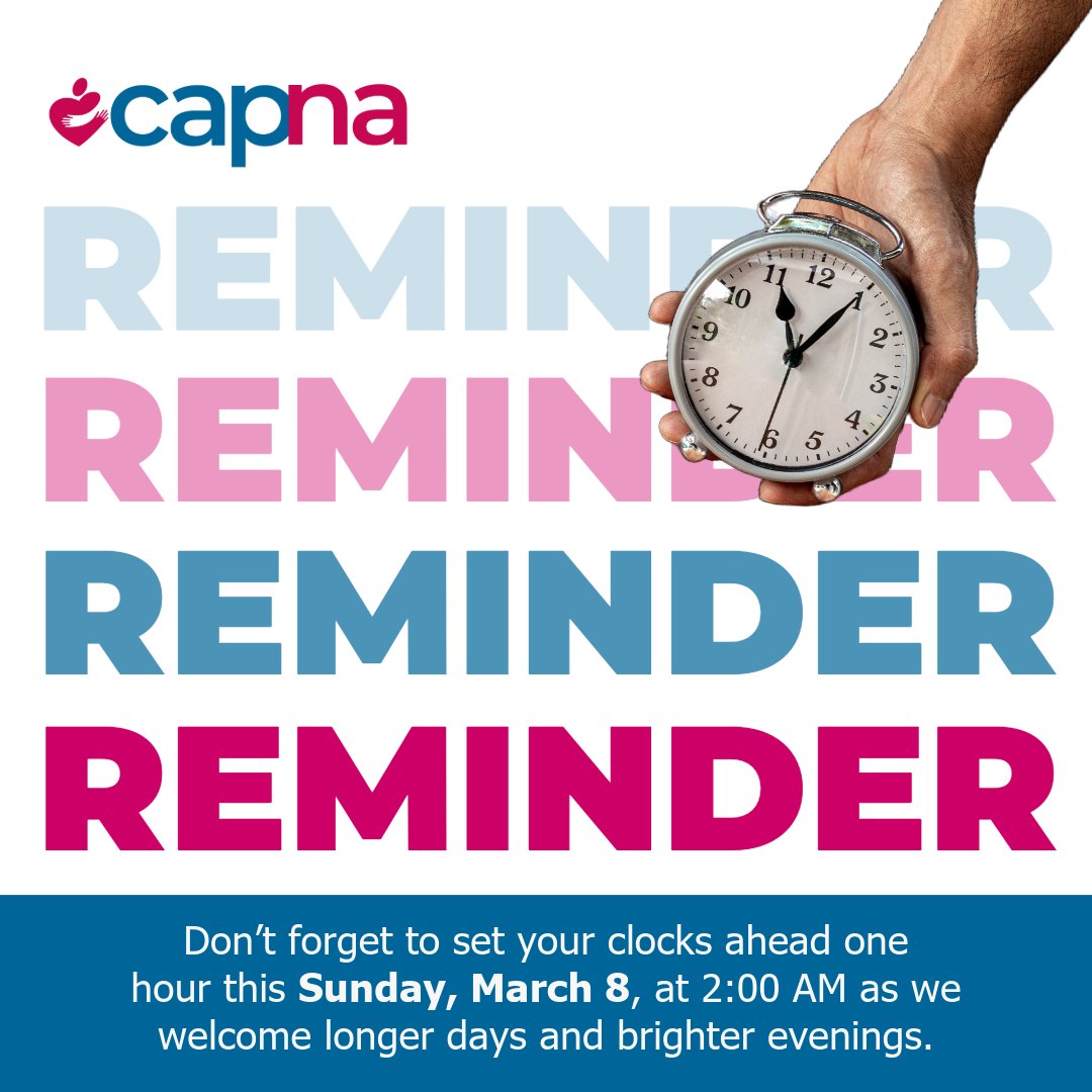 Daylight Saving Time is this weekend! We spring forward Sunday, March 8, at 2 AM. ⏰

#DaylightSavingTime #CAPNA