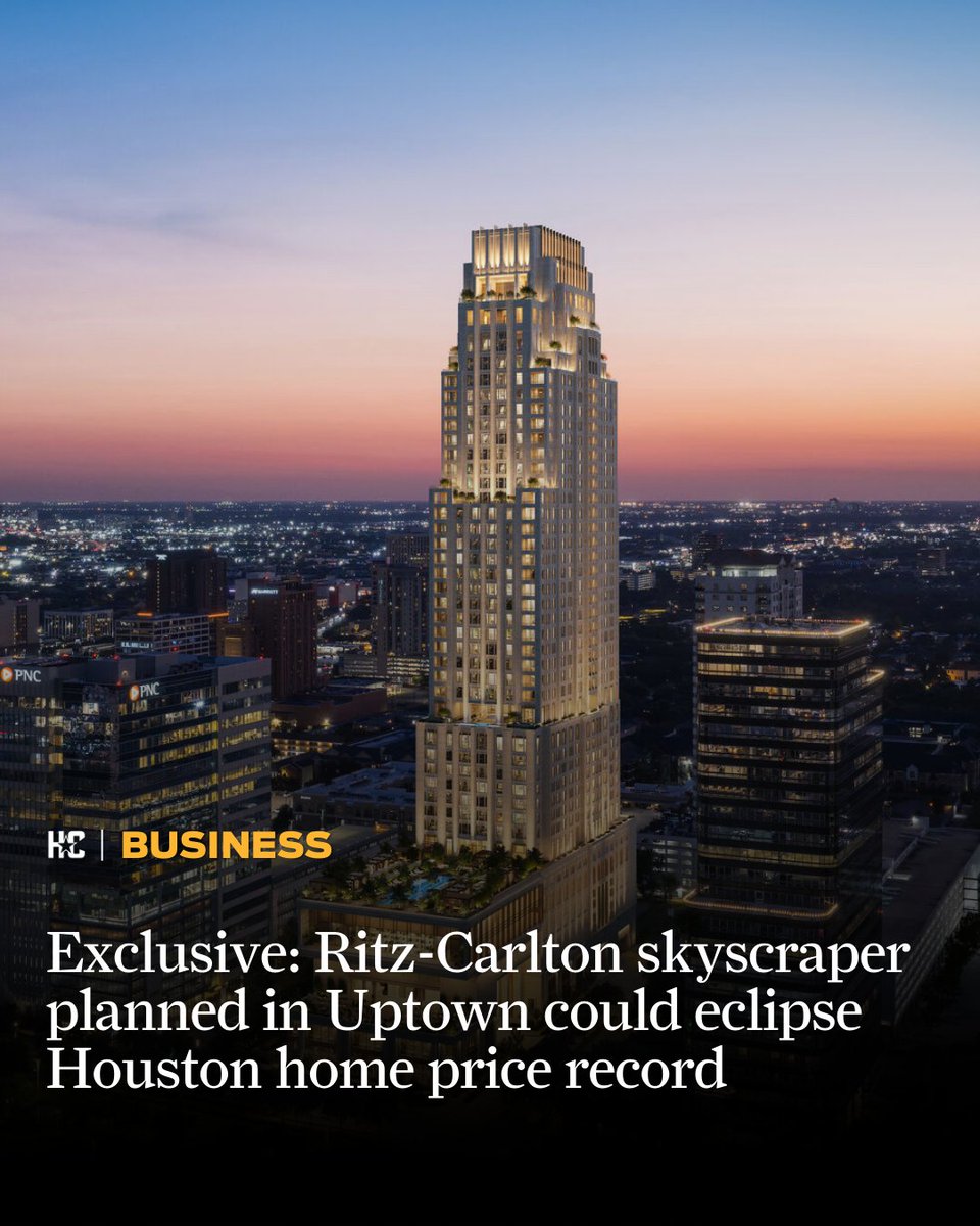 HoustonChron's tweet photo. Ritz-Carlton's 45-story tower near the Galleria will include hotels and condos priced at $3M to $30M, potentially setting a new home price record for Houston. https://t.co/L4PhDGP2vf https://t.co/NhRrZEekqb