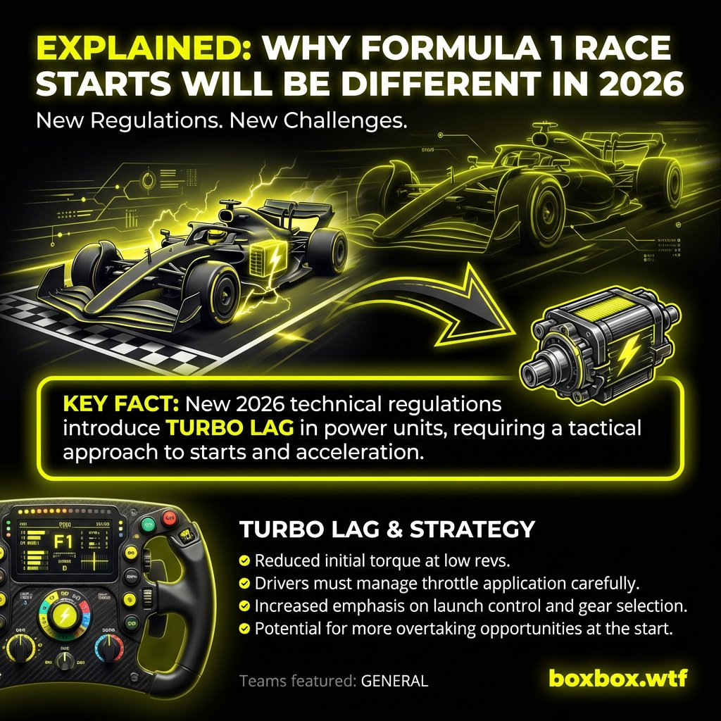 F1memeBoxbox's tweet photo. 🏎️ EXPLAINED: Why Formula 1 Race Starts Will Be Different in 2026

New 2026 technical regulations introduce turbo lag in power units, requiring a tweaked starting sequ

Follow @bo

#F1 #Formula1 #F12026 #General #boxboxwtf #GrandPrix https://t.co/ytFb4O0hoz