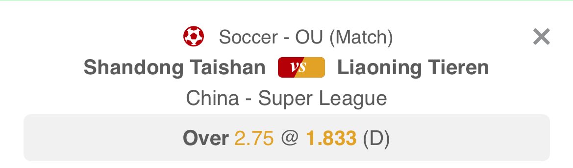 TipsdoFlow's tweet photo. 🇨🇳 Chinese Super League

🏟️ Shandong Taishan vs Liaoning Tieren

📆 07/03/26, 7:30

⚽️ Over 2.75 Goals @ 1.833

💵 1u

Free analysis on Telegram:
🔗 https://t.co/9toH1dA7ab https://t.co/Cr31BiuNq1