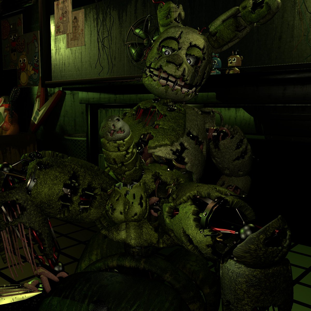 After the nightguard leaves, Springtrap has to go for Phantom Freddy.