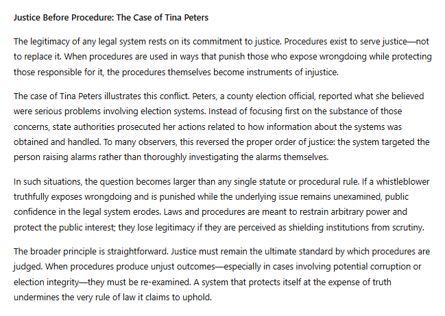 Mugaliens's tweet photo. @jaredpolis The ONLY moral duty before you now is to unconditionally pardon Tina Peters.

Here's WHY: https://t.co/hAlruKpIhI
