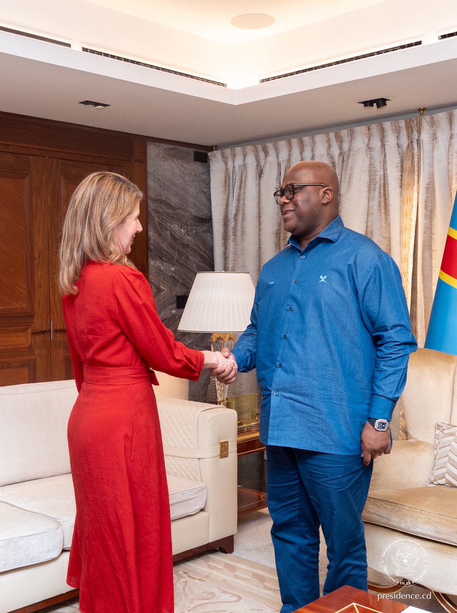 Presidence_RDC's tweet photo. Au cours de l'entretien qu'elle a eue avec le Président de la République, Madame Jennifer Chapman, ministre d'État au Développement international et de l'Afrique du Royaume-Uni, a réaffirmé l'impératif d'assurer le respect de la souveraineté et de l'intégrité territoriale de la RDC face à l'agression rwandaise et le soutien de son pays aux efforts en faveur du retour de la paix dans l’Est.
