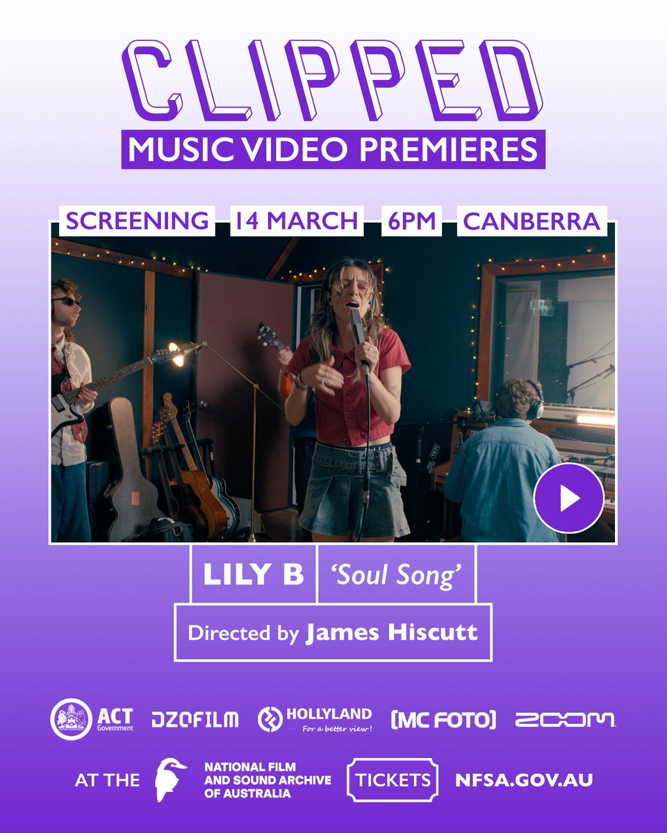 CLIPPEDTV's tweet photo. Music video ‘Soul Song’ by LILY B will premiere on the big screen at @CLIPPEDTV Music Video Premieres at @NFSAonline Sat 14 March 6pm 🎥
🎟️ https://t.co/6zvcTbRfNv
@Canberra @ScreenCanberra @MusicAct @ourANU @HerCanberra ❤️ https://t.co/yxEaajX93o
