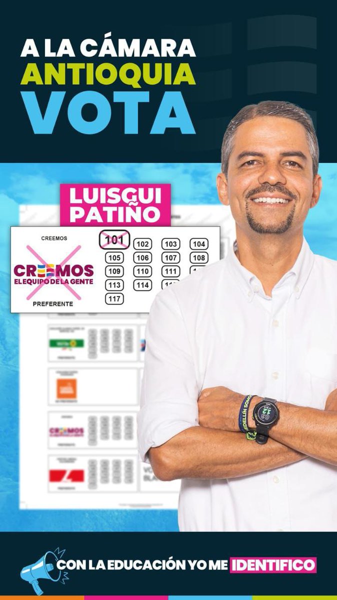 LuisGPatino's tweet photo. Este domingo 8 de marzo es el gran día ¿Ya sabes en qué puesto votas?

No lo dejes para última hora.

📍 Consulta tu puesto de votación aquí: https://t.co/dvLkIAlN50

A la Cámara por Antioquia vota Creemos 101 🫶🏼🤓💥👇🏼 https://t.co/gwQPckfs4l