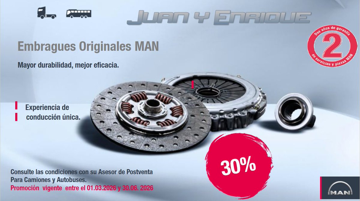 JUANYENRIQUE's tweet photo. Os presentamos tres campañas #embragues, #pastillasdefreno, #discosdefreno, #correas, #tensores, para los #camiones y #autobuses. @MANtruckandbus. En @JUANYENRIQUE de #albacete. https://t.co/SUC7zUl5z0