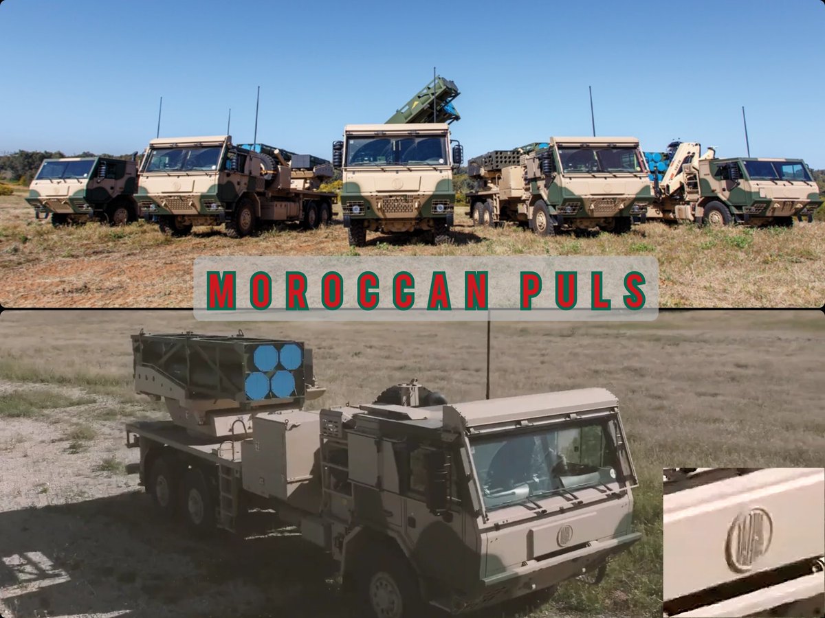 KOMARMIES's tweet image. #Moroccan and #Azerbaijani armies share the PULS MLRS #artillery system, and they also share the exact same camouflage on this #Elbit artillery system.

To differentiate them, there are two differences : the logo on the front of the #trucks and the camouflage on the missile pods.