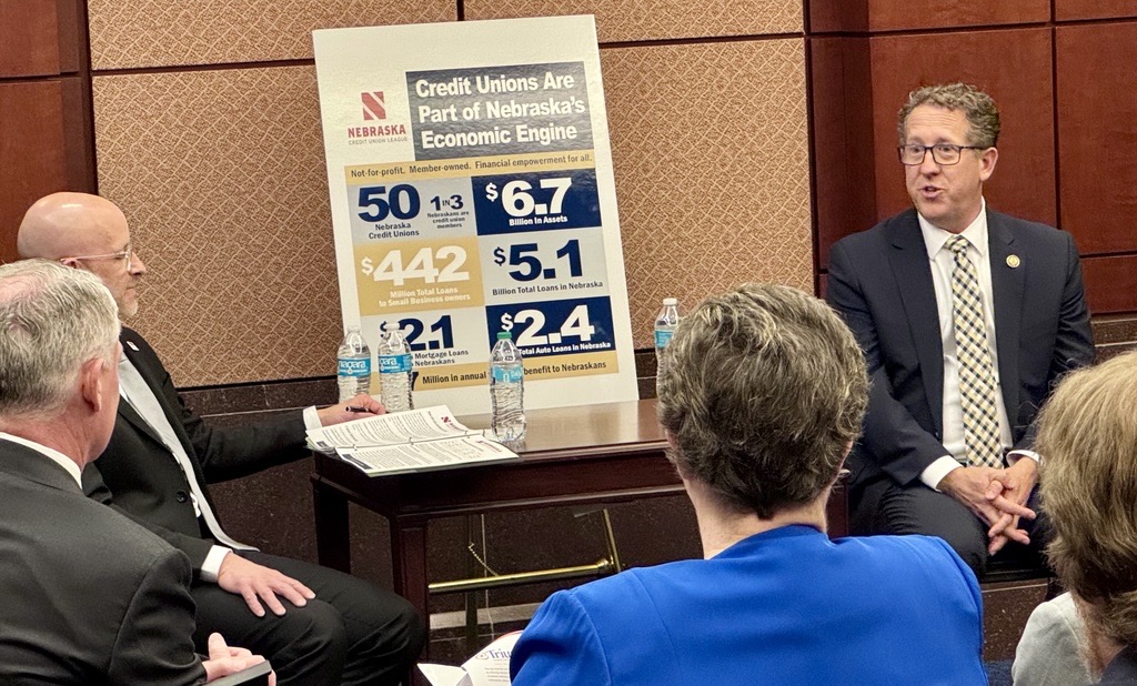 AmericasCUs's tweet image. The @NECULeague helps lead the discussion with @RepAdrianSmith as #CreditUnion leaders share stories of impact. #GAC2026