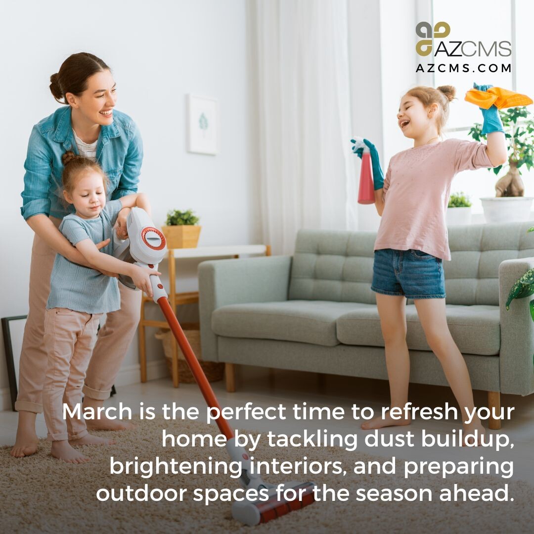 AZCMS's tweet image. March Home Cleaning Tips 🧼🫧🪣

🧹 Dust Control
🪟 Window &amp;amp; Screen Cleaning
🪴 Patio &amp;amp; Outdoor Furniture Prep
💨 Check Smoke &amp;amp; CO Detectors
🔍 Inspect Gutters &amp;amp; Roof
🗄️ Organize Closets
🍳 Freshen Kitchen &amp;amp; Pantry

#AZCMS #HOA #homeownerassociations #homecleaning #cleanhomes