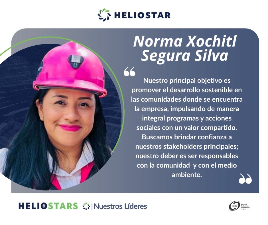 En "Nuestros Líderes", la Mtra. Xochitl Segura señala que su objetivo es impulsar el desarrollo sostenible y acciones con valor compartido para generar confianza en comunidad y ambiente. 
👉Consulta HelioSTARS: calameo.com/accounts/78864…