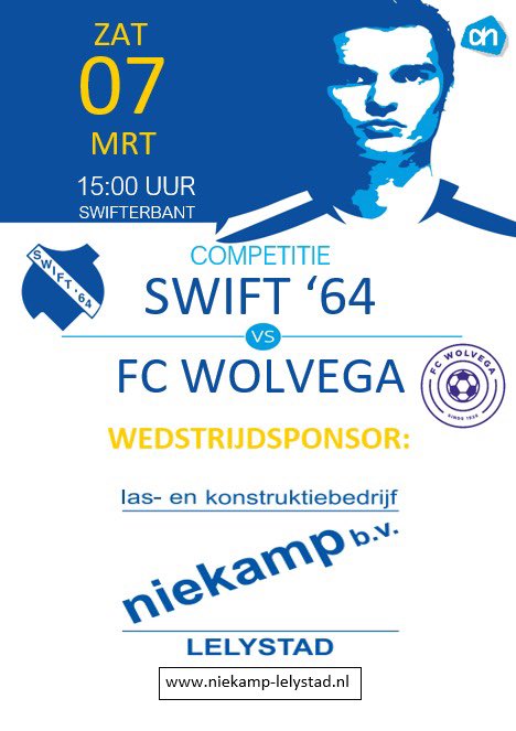 ⚪️⚪️MATCHDAY⚪️⚪️

COMPETITIEWEDSTRIJD:

⚽️ <a href="/Swift64voetbal/">Swift '64 ⚽️</a> - <a href="/WolvegaFC/">FC Wolvega</a> 
📆 07-03-2026
🕝 15:00
🏟 Sportcomplex Swift ‘64
📍 Swifterbant