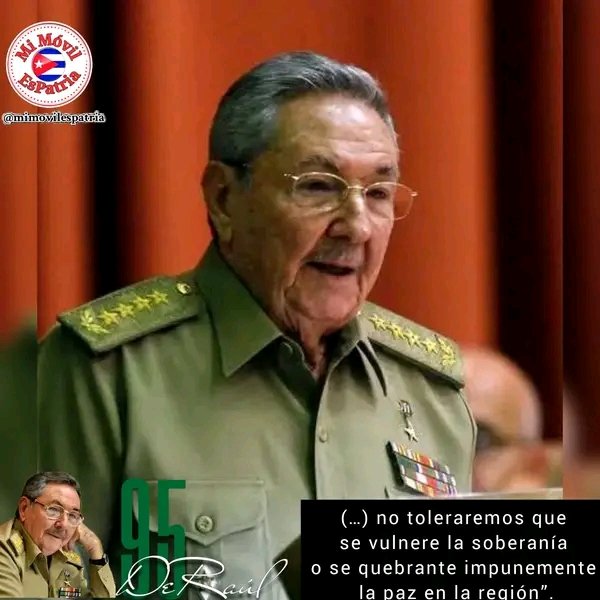 (…) no toleraremos que se vulnere la soberanía o se quebrante impunemente la paz en la región”, sentenció en la Cumbre del ALBA en 2015.
#95DeRaúl
#MiMóvilEsPatria
<a href="/Ampp_Sierpe/">Asamblea Municipal del Poder Popular La Sierpe</a> <a href="/Carlos_GRguez/">Carlos Gutiérrez Rodríguez</a> <a href="/DiazCanelB/">Miguel Díaz-Canel Bermúdez</a> <a href="/Olga1066587/">Olga</a>