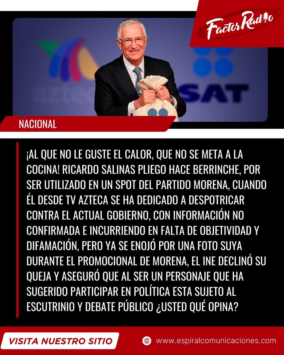 FactorRadioPue's tweet photo. 📌Ricardo Salinas Pliego pierde ante el INE.
📌Ministro de Canadá condena que EEUU ataque Irán sin consultar aliados.
📌Empresarios estadounidenses piden mantener TMEC.
#FactorRadio #LasCosasComoSon https://t.co/WZH9Ocxsth
