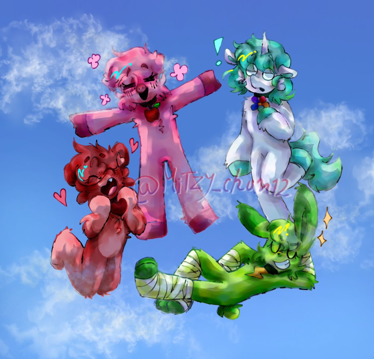 Mitzy_chan12's tweet photo. The Smiling Critters in the Sky ✨✨☁️

✿⁠ #poppyplaytime #PoppyPlaytimeChapter3 #PoppyPlaytimefanart #SmilingCritters #Bobbybearhug #craftycorn #Hoppyhopscotch #pickypiggy #catnap #dogday #kickinChicken #bubbabubaphant https://t.co/VFhx9dUgrZ