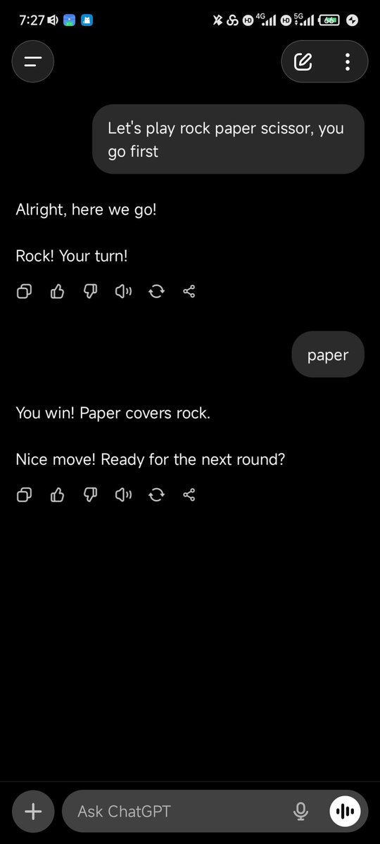 CalebCaleb258's tweet photo. @nicdunz and when you play rock paper scissor with chatgpt.. https://t.co/l00aLKaKwf