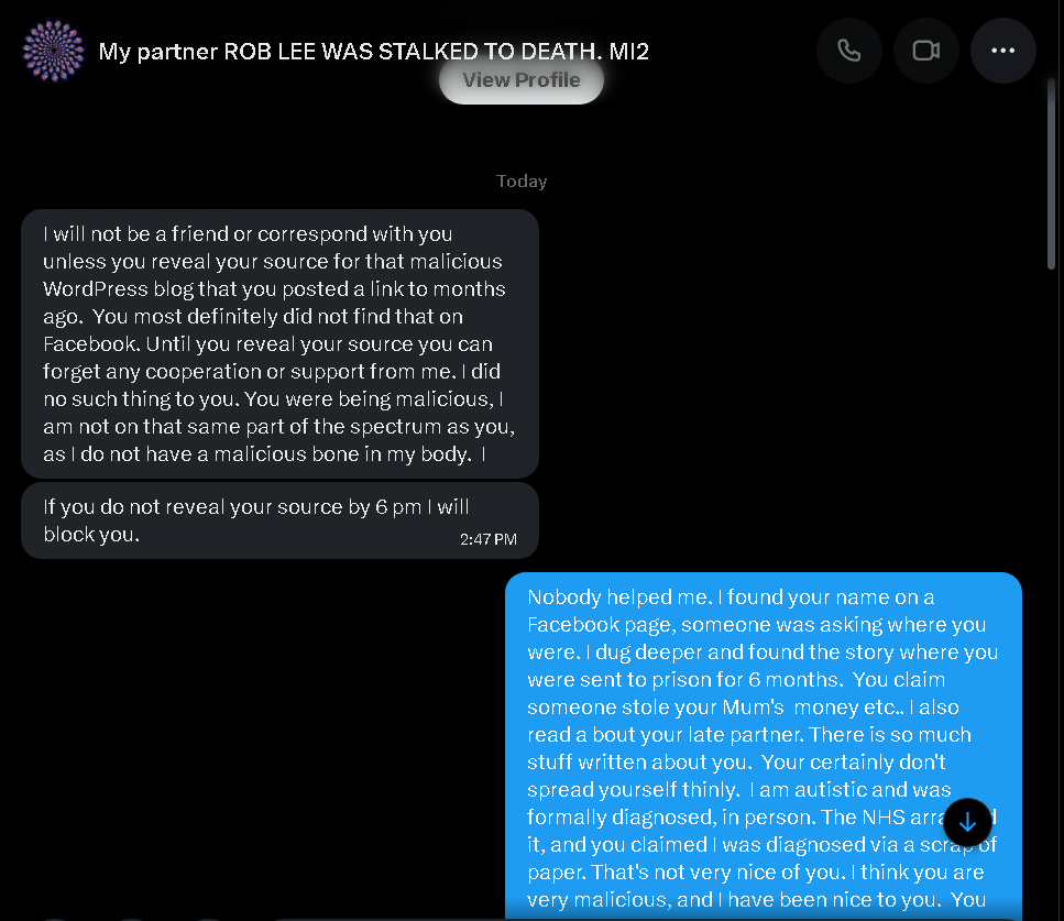 Andylabouruk's tweet photo. @I__AM_MANALIEN  I can report you to the police, for sending threatening messages. 

So, who is this PI of yours, that knows everything about me? 

Seek therapy. https://t.co/hhzhojOIke
