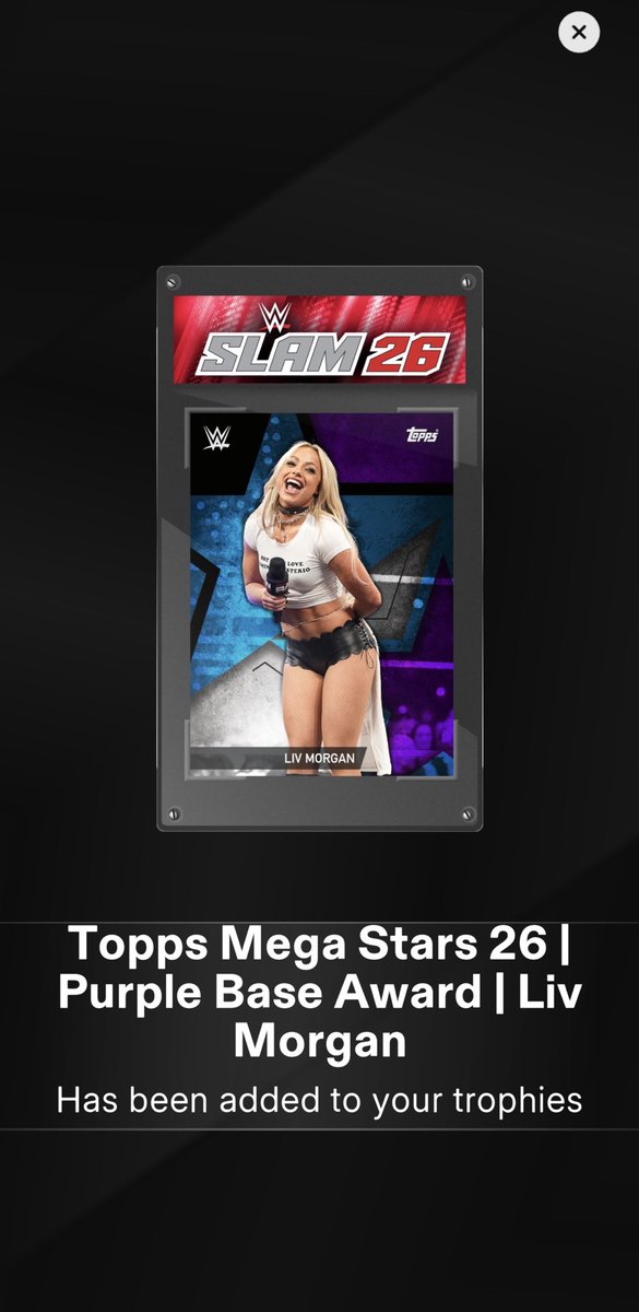 PJ_Reyes11's tweet image. Just claimed the new @YaOnlyLivvOnce Mega Stars Trophy Awards on @ToppsSLAM for completing the uncommon, rare and super rare Mega Stars set. Claim yours now 🏆 #ToppsSLAM #LivMorgan