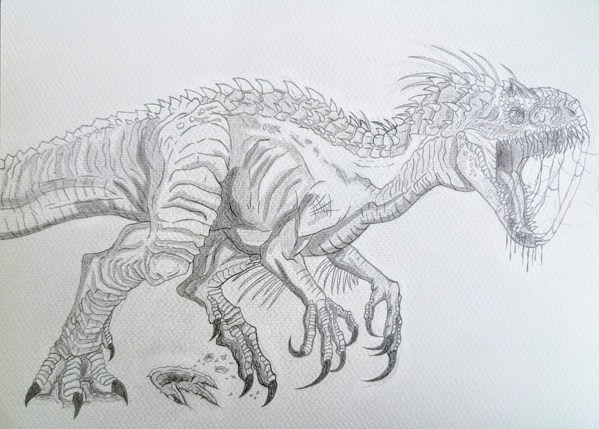 Killasaurus127's tweet image. INDOMINUS REX🤍🤍 Drew this a few months ago. 

(Commissions open btw) 

#indominusrex #jurassicworld #traditionalart #sketch #art #drawing #dinosaurs