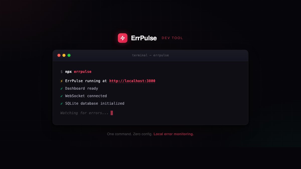 Meghashyamss's tweet photo. I was mass producing console.log for debugging so I built my own error monitoring tool. 

One command. Runs on localhost. Free forever. 

npx errpulse 

It catches every error across your React frontend and Node.js backend, shows them in a real-time dashboard, and explains each error in plain English. 

No signup. No cloud. No Docker. Just run it and debug faster.