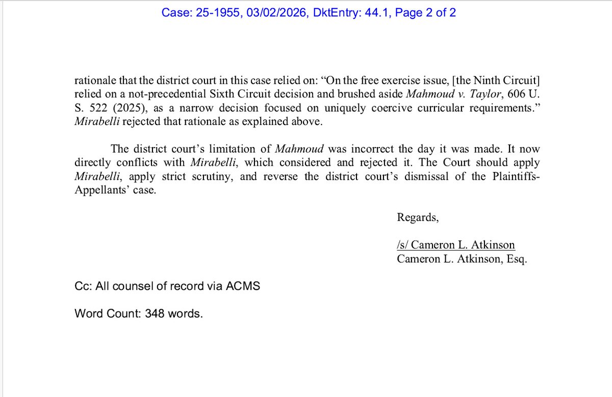 camlatkinson's tweet photo. The U.S. Supreme Court delivered the miracle we needed for religious exemption cases. I am particularly proud of the way @AtkinsonLawLLC was able to file this letter on behalf of Milford Christian Church with the Second Circuit within hours of the Supreme Court's decision.

Shortly after we filed the letter, our case was scheduled for oral argument on April 22, 2026. We are asking that you pack the Second Circuit courtroom in Manhattan on April 22, 2026. Your presence will mean a lot, and it will show that we will never give up on our fight for religious liberty.

Thanks to @WTPatriotsUSA, we have one of the most important religious liberty schedules in the country for April and May. On April 17, we will argue for California school religious exemptions in the Ninth Circuit. On April 22, we will argue for Connecticut school religious exemptions in the Second Circuit. On May 4, we will begin a three-week trial in Boston for Title VII religious exemptions.

@WTPatriotsUSA has taken a lot of heat for the work it does, and precious few people want to be its friends and supporters. It still has persisted at great sacrifice and on a fraction of the resources necessary to pursue these religious liberty battles and is poised to deliver a massive spring and summer in defense of religious liberty.

I can imagine no greater honor than being the man at the podium for these cases.