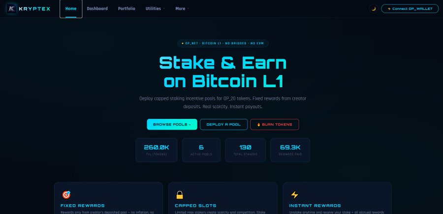 EASYDEVOR's tweet photo. @kryptex_xyz kryptex" a incentive op20 token stake on Bitcoin Layer 1 

https://t.co/LeR48HHgVY… https://t.co/LdaZiYH44A