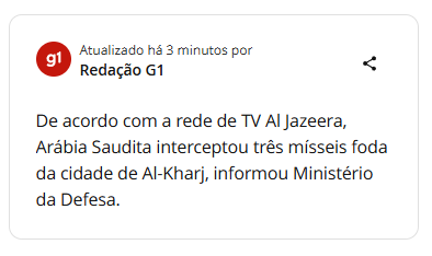 fbolzan's tweet photo. Estagiário da globo: Mísseis foda.
- https://t.co/Y48gcorXc0 https://t.co/okSKanOTfn