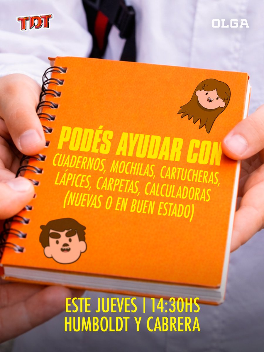 olgaenvivo's tweet photo. 🎒 OLGA y FUNDACIÓN SÍ presentan TDTus Útiles 📝

Este JUEVES 5 DE MARZO (o sea, mañana) vamos a estar juntando útiles escolares para donarlos a chicos y chicas que comienzan las clases 📚✏️

Por eso, los útiles tienen que ser nuevos o estar en perfecto estado. Cada cuaderno, lápiz o mochila suma y hace la diferencia.

Acercate a Humboldt y Cabrera desde las 14.30 HS y ayudanos a acompañar este comienzo de ciclo lectivo. 👩🏻‍🏫❤️