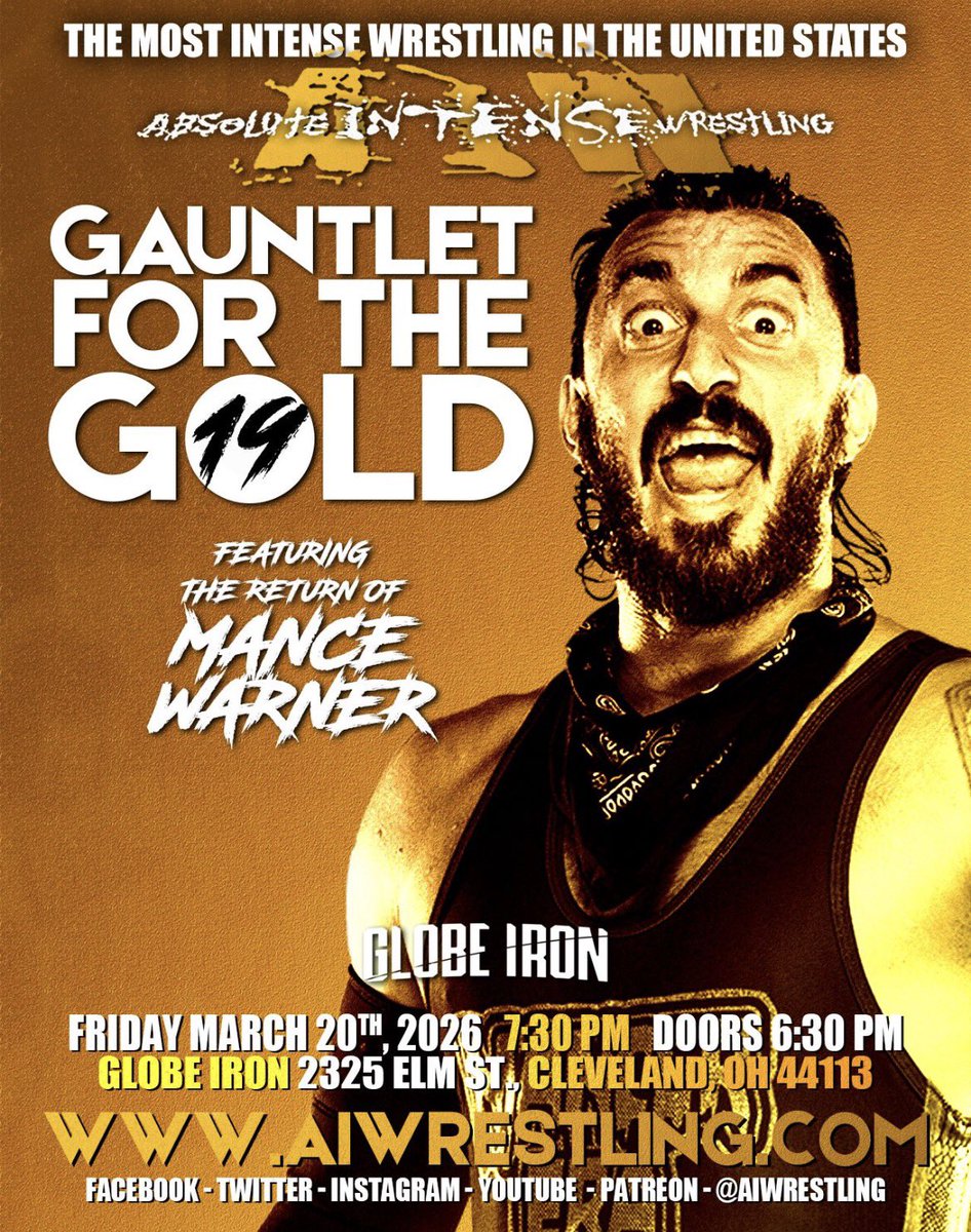 aiwrestling's tweet photo. 3/20 Cleveland, Ohio 

@globeironcle 

Tickets https://t.co/OxkKAneU1r https://t.co/Lzp2KpPUCk