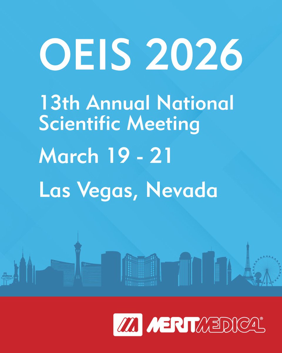 Merit_IR's tweet photo. Merit Medical will be attending the OEIS 13th Annual National Scientific Meeting at Caesars Palace in Las Vegas from March 19–21, 2026. We’re excited to connect with physicians and partners and share the latest innovations supporting interventional care.

#OEIS #MeritMedical https://t.co/lR3X0tICtG