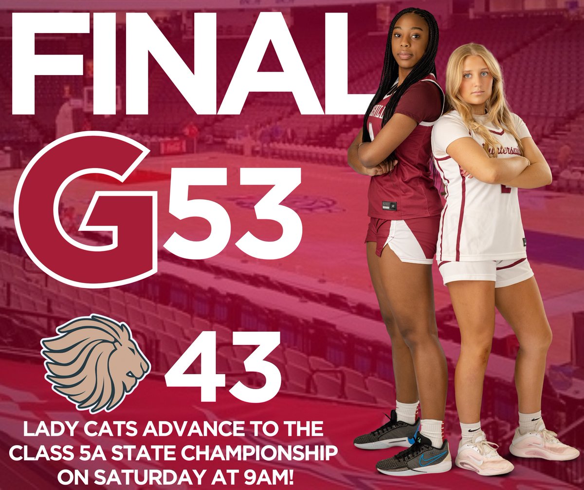ghsladycathoops's tweet photo. After defeating Briarwood Christian 53-43! The lady cats will play for the 5A state championship on Saturday at 9 AM!!🏀🐾 https://t.co/Qt2KlmXKLi