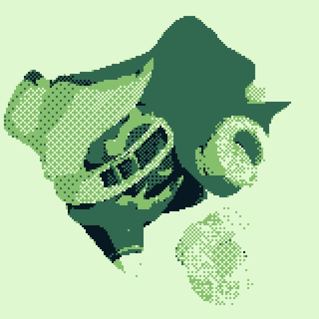 試しに…🐦‍⬛

【お借りしたツール】
GB Dot Converter
deepblizzard.itch.io/gb-dot-convert…

※1枚目：元絵
※2枚目：ツール変換後