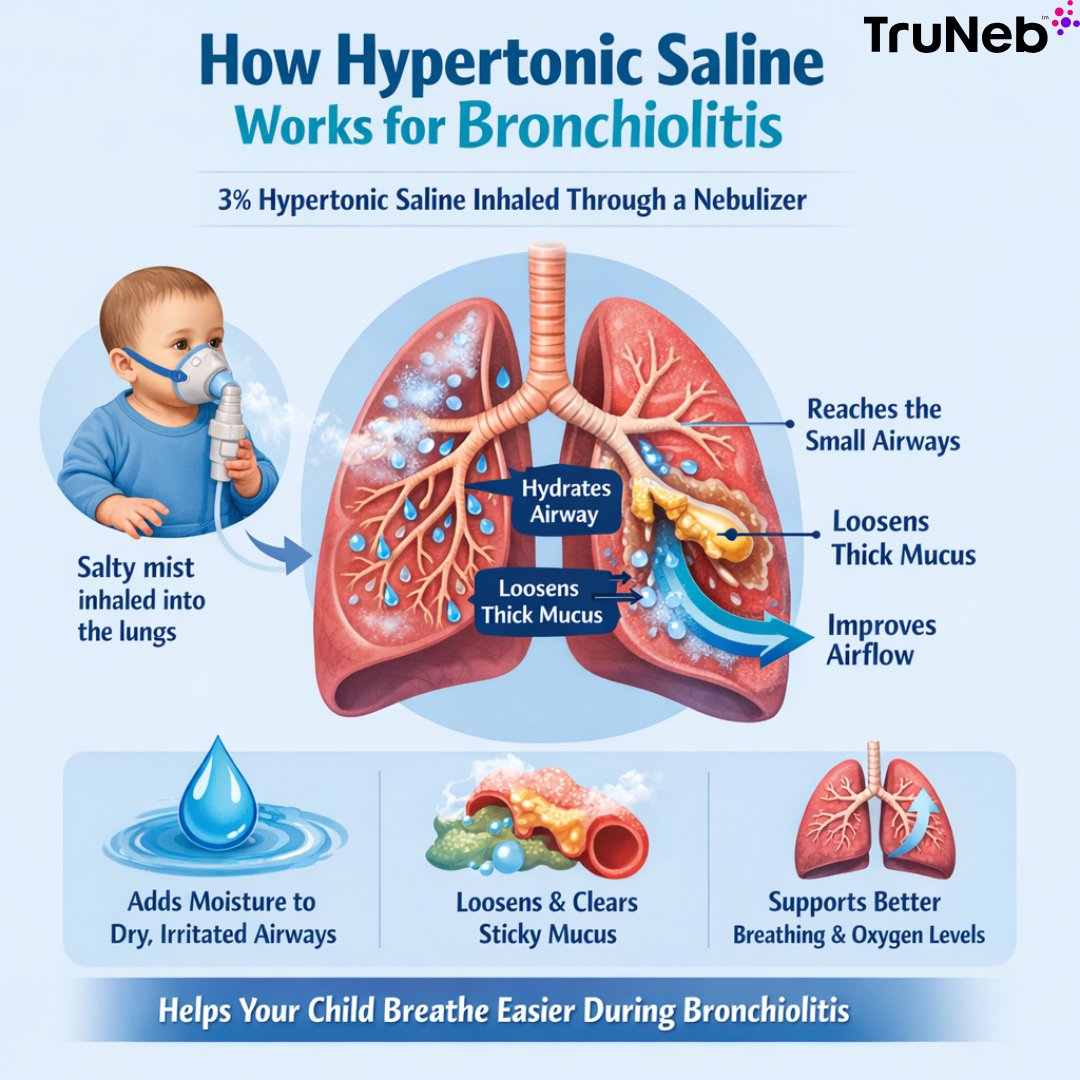 Congestion + bronchiolitis routines? A 3% hypertonic saline neb treatment can support comfort by hydrating airways + loosening thick mucus.

TruNeb 3% Hypertonic Saline: truneb.com/truneb-hyperto…

#RespiratoryCare #Bronchiolitis