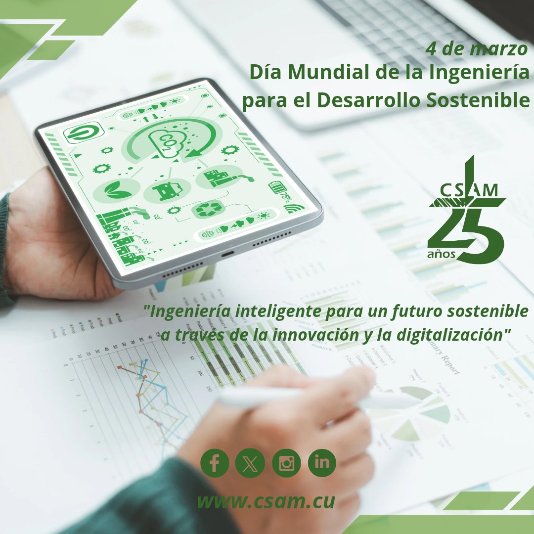 CsamMatanzas's tweet photo. ✅👷🏼Este 4️⃣ de marzo celebramos el Día Mundial de la Ingeniería para el Desarrollo Sostenible, y en el #CSAM sabemos que no hay progreso real si no va de la mano con el respeto a nuestra naturaleza. 🌊✨

📍🌐 https://t.co/1cGhZimBOo 
📲 +53 59992820‼️
.
.
.
#DíaDeLaIngeniería https://t.co/sQsDTNf03o