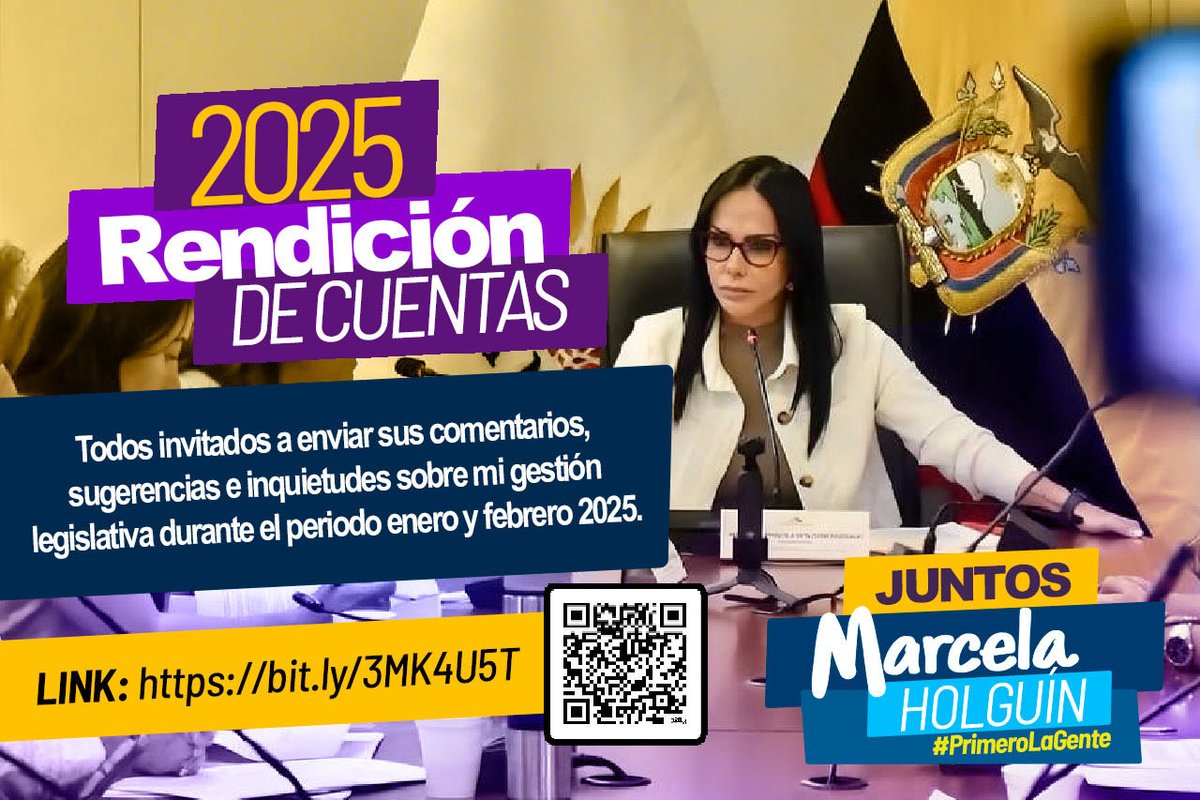 JuntosMarcela's tweet photo. ✨Rendición de Cuentas 2025 en Pichincha.

Periodo enero – febrero 2025, mi compromiso fue firme y transparente. 💪

Hoy, como ex asambleísta, abro nuevamente mis canales para que me dejes tus preguntas.

📲 Escanea el QR o ingresa al link.

#PrimeroLaGente #RDC25 #JuntosPodemos https://t.co/F7ZQ95bugt