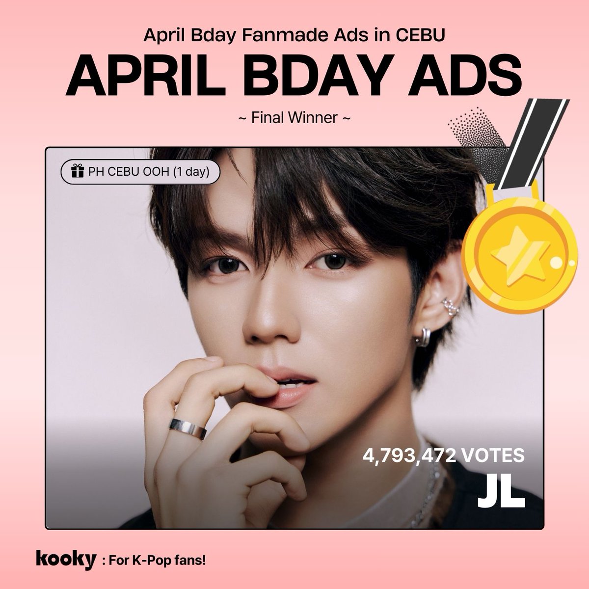 kooky__official's tweet photo. [🏅Winner ]
🎂 April Bday Fanmade Ads in CEBU 

🎂 #아홉 #제이엘 #AHOF #JL
🎁 PH CEBU OOH (1 day)
📅 April 21st, 2026

Submission here (-4/1 10AM KST)
👉https://t.co/N2qKyRHTQ0

#Kookyads