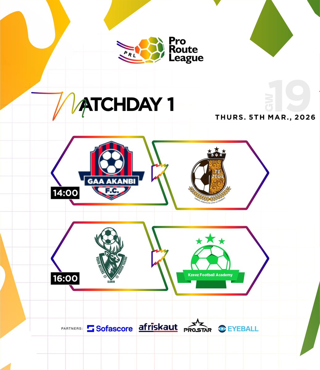 It’s Matchday 1 of Gameweek 19! 🔥⚽

GAA Akanbi 🆚 FC Zeus — 14:00
Young Antlers 🆚 Kzeez FA — 16:00

Two big clashes, one mission; three points.

Who gets the job done today? 🌚👀

#PRL25 #2025LeagueSeason