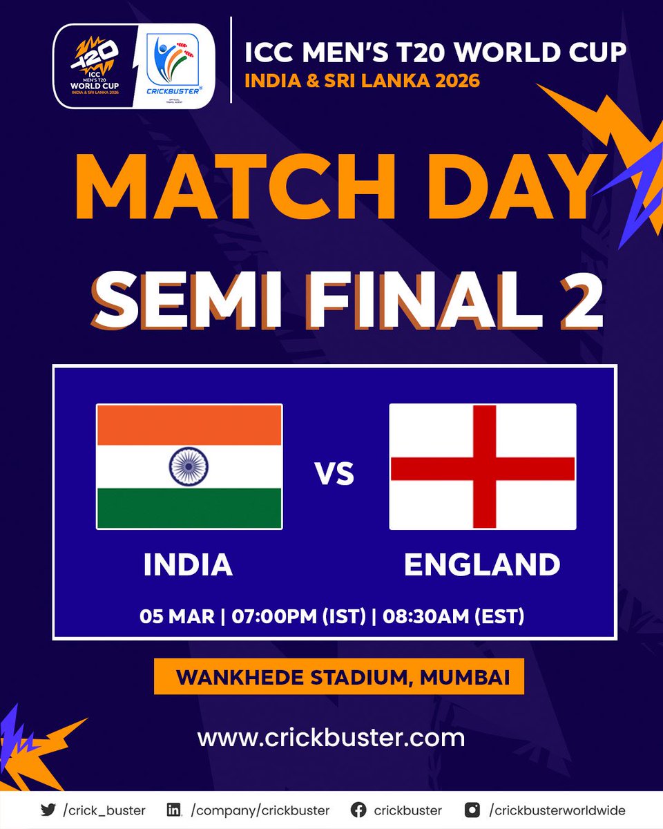 Crick_buster's tweet photo. Itโs Match Day! ๐ฎ๐ณ๐ฅ India takes on England in Semi Final 2 at Wankhede. One step away from the Final. Who will rise? ๐
#T20WorldCup #INDvENG #Crickbuster https://t.co/LOkkrer62t