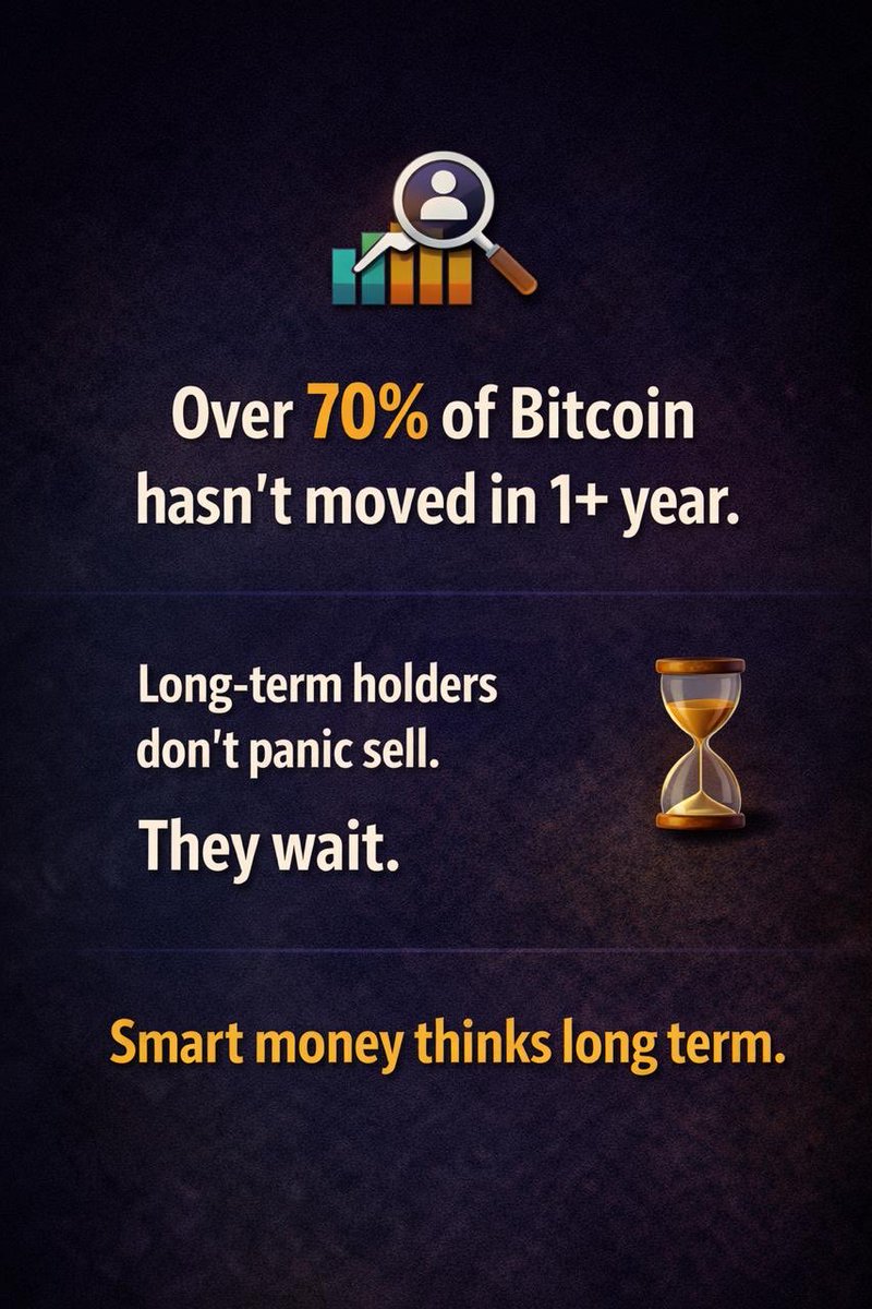 cripy_eth's tweet photo. Blockchain data shows that a large percentage of Bitcoin holders rarely move their coins, even during major market crashes.

These investors are called “HODLers.”

Instead of reacting to short-term fear, they focus on long-term adoption and growth.

Sometimes patience becomes the strongest investment strategy.